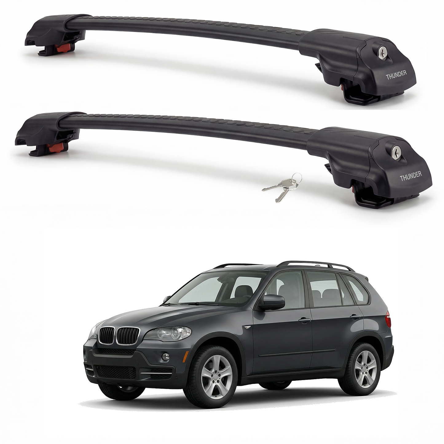 BMW X5 E53 2000-2006 TRX1 black roof rack cross bars