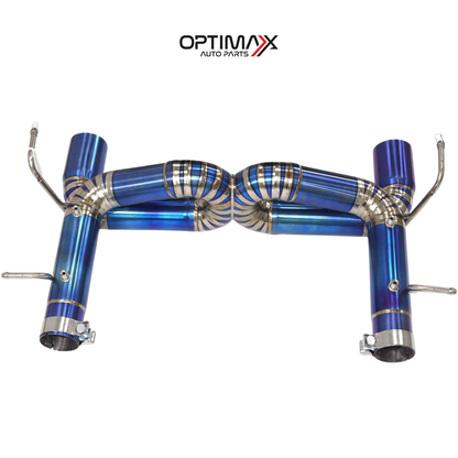 Titanium X Pipe Rear Exhaust for Ferrari F8 Burnt Blue Non Valved Design