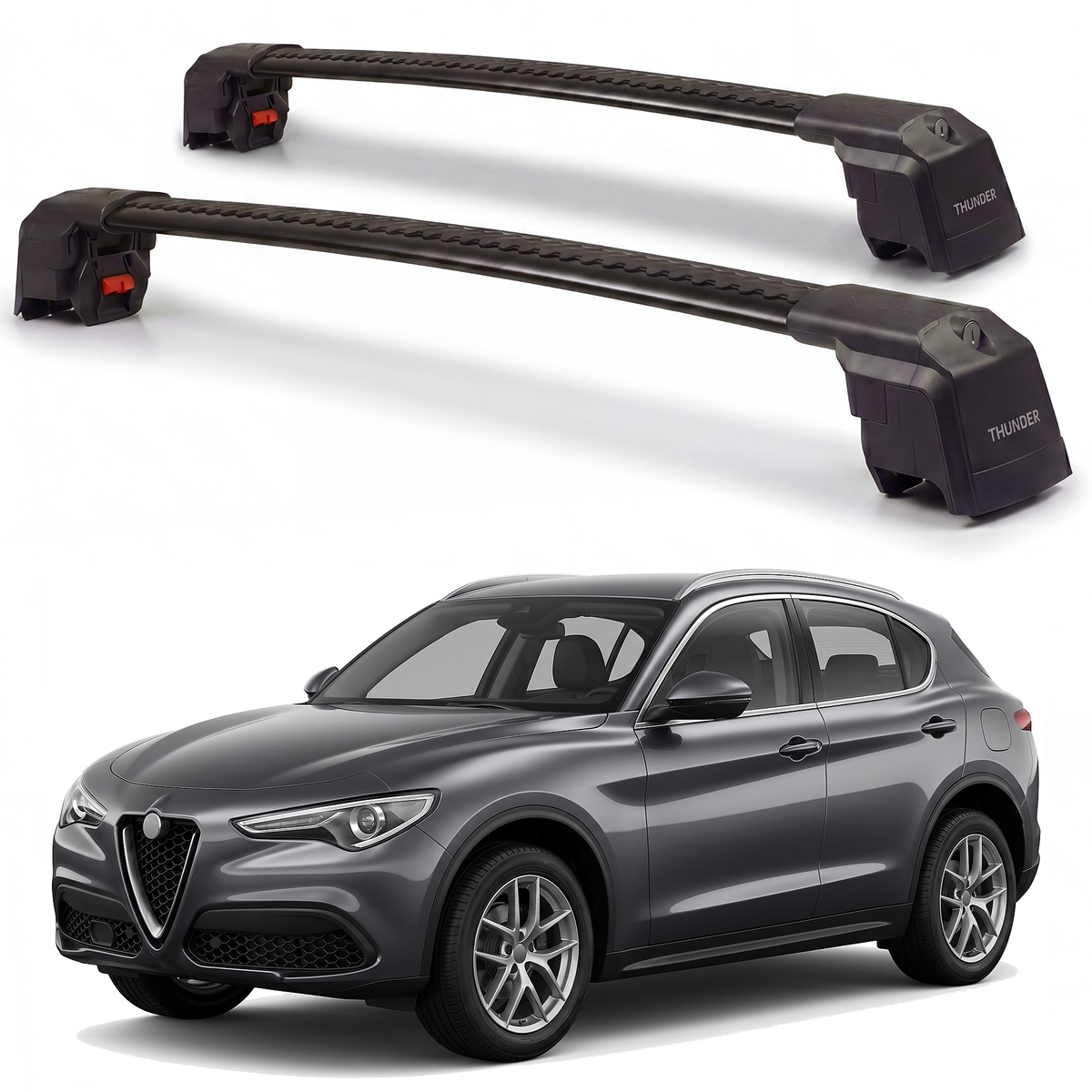 Alfa Romeo Stelvio 2018-2026 roof rack cross bars black pair