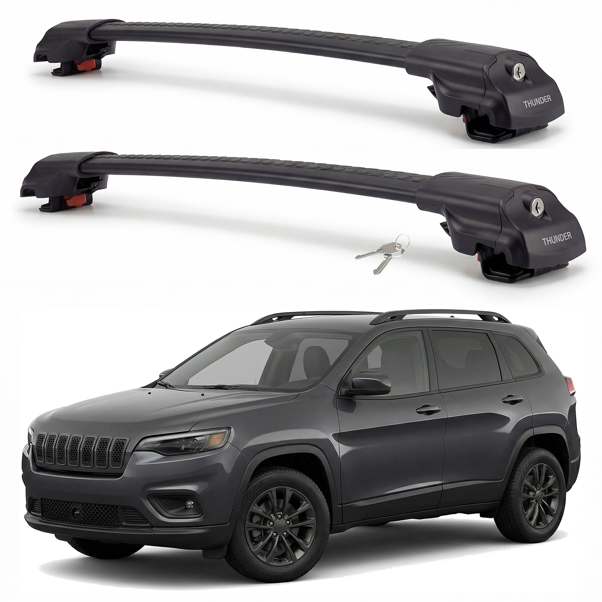 Jeep Cherokee 2014-2022 TRX1 black roof rack cross bars