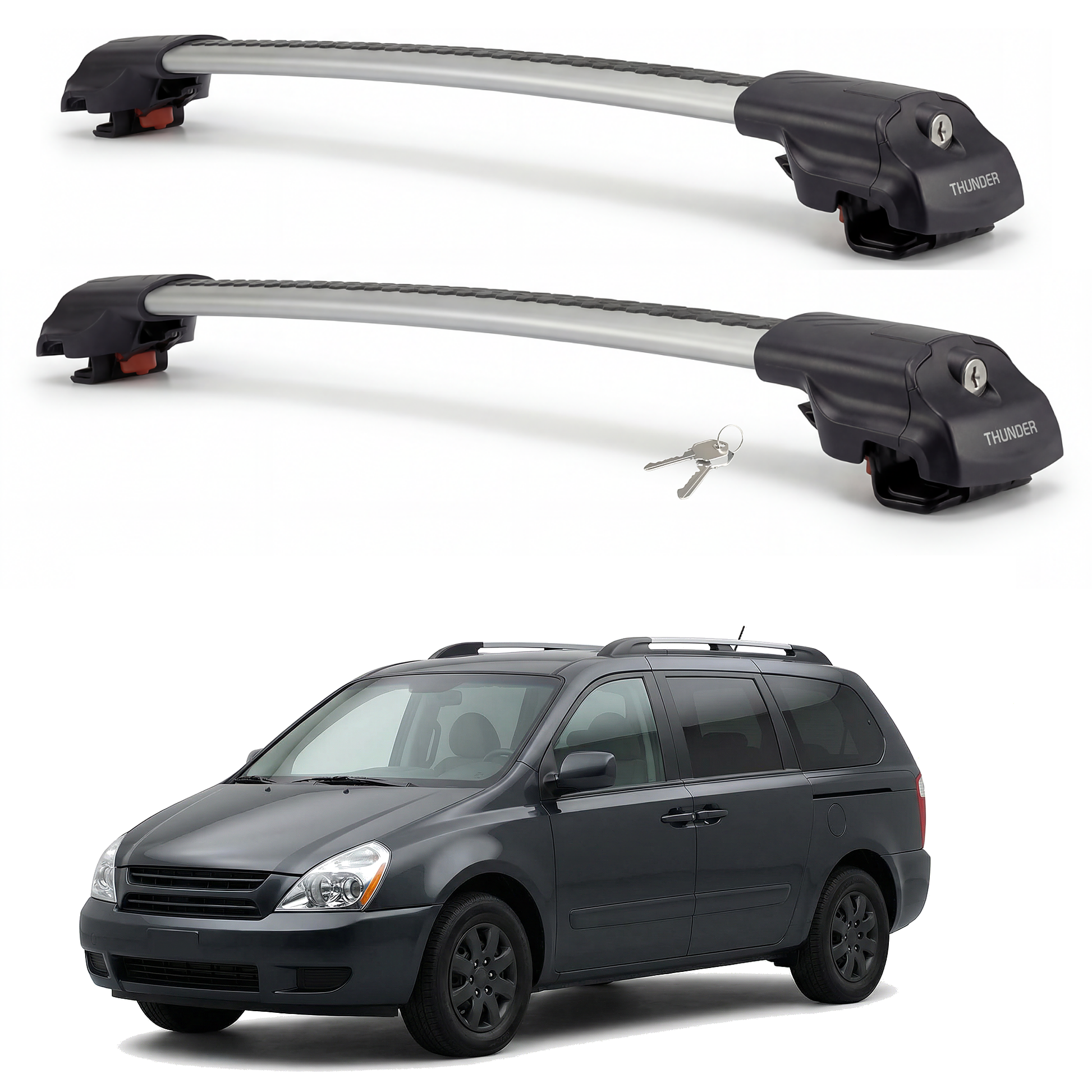 Kia Carnival 2006-2014 TRX1 gray roof rack cross bars