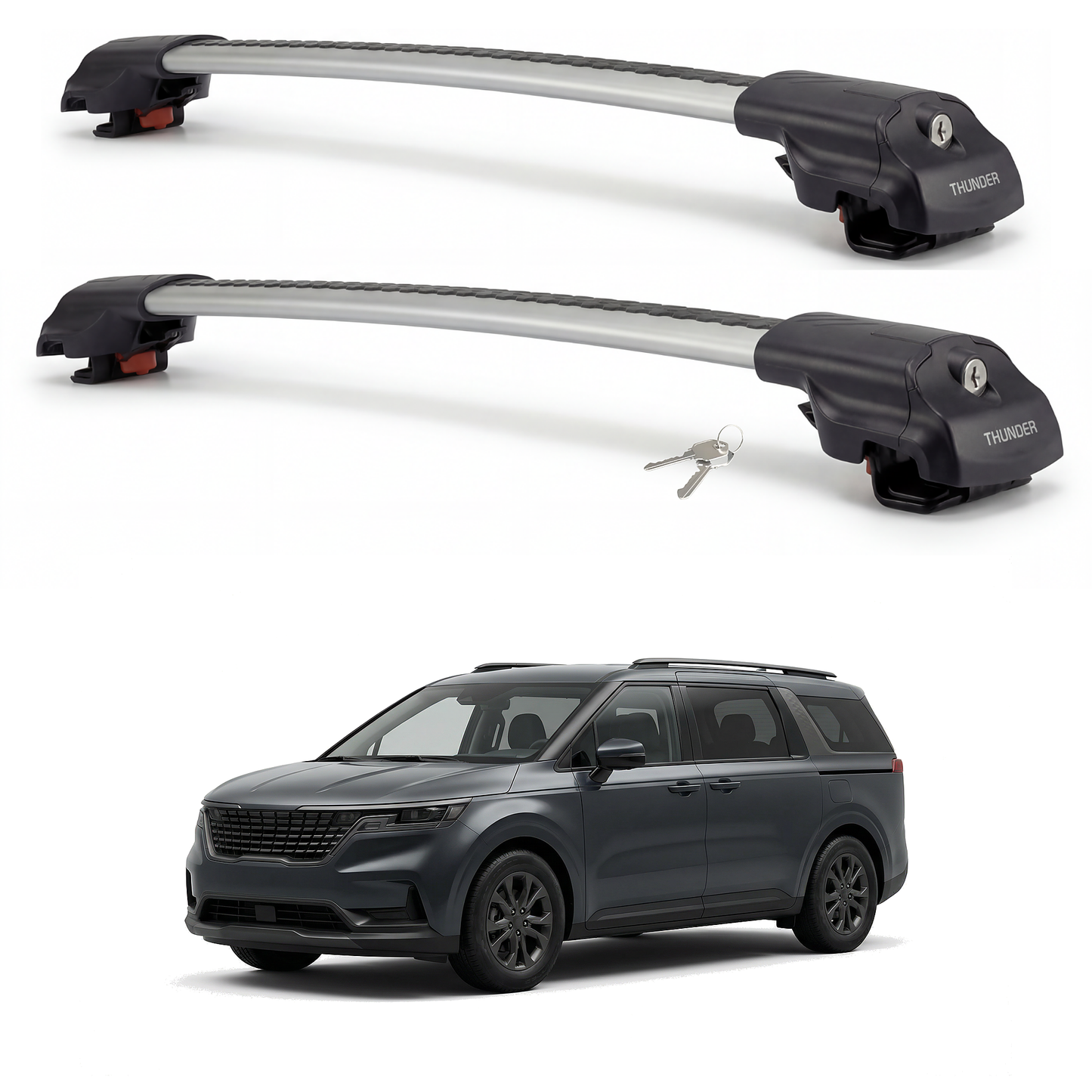 Kia Carnival 2022-2025 TRX1 gray roof rack cross bars