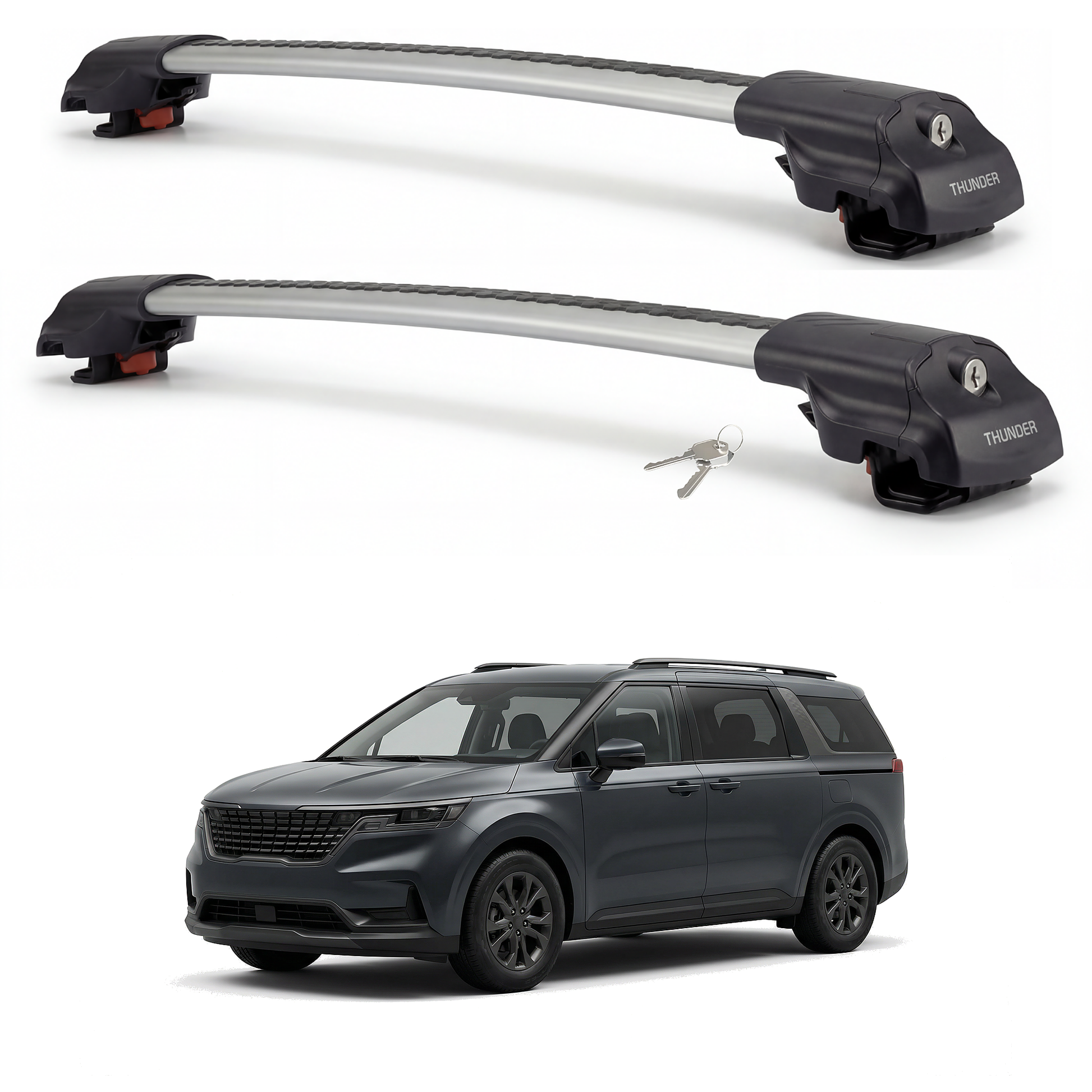 Kia Carnival 2022-2025 TRX1 gray roof rack cross bars