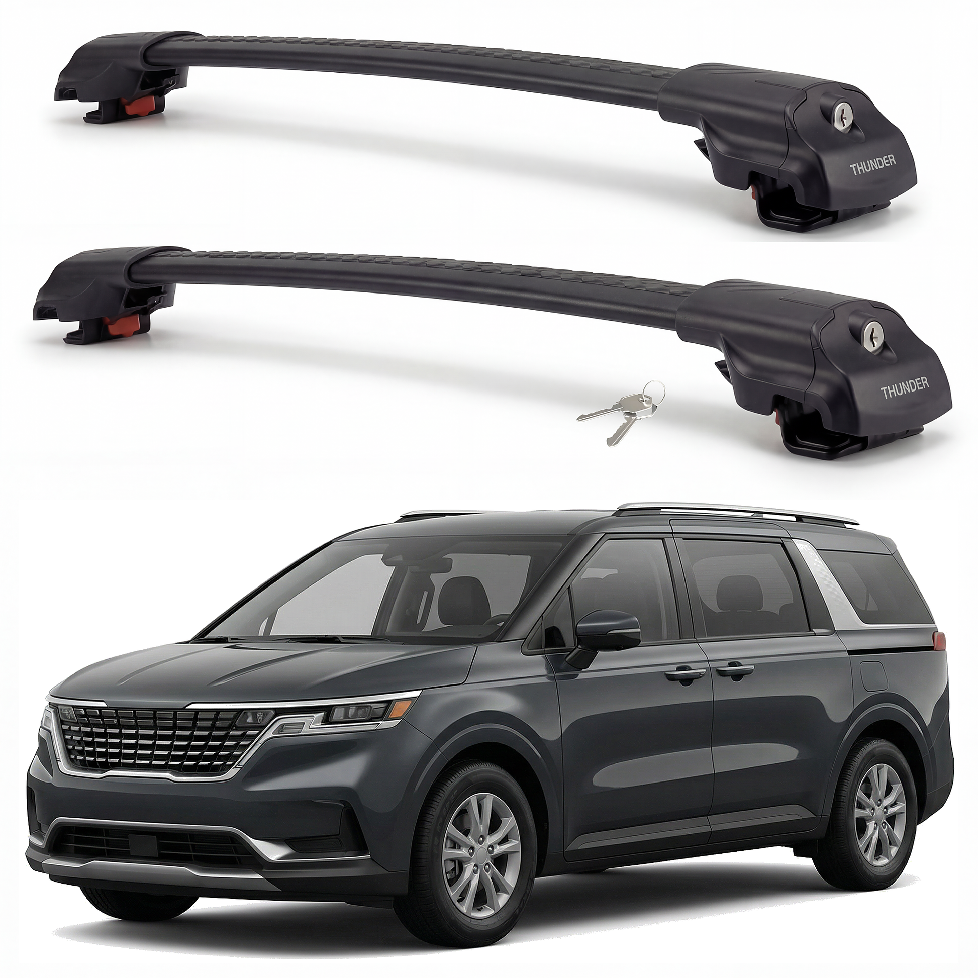 Kia Carnival 2022-2025 TRX1 black roof rack cross bars