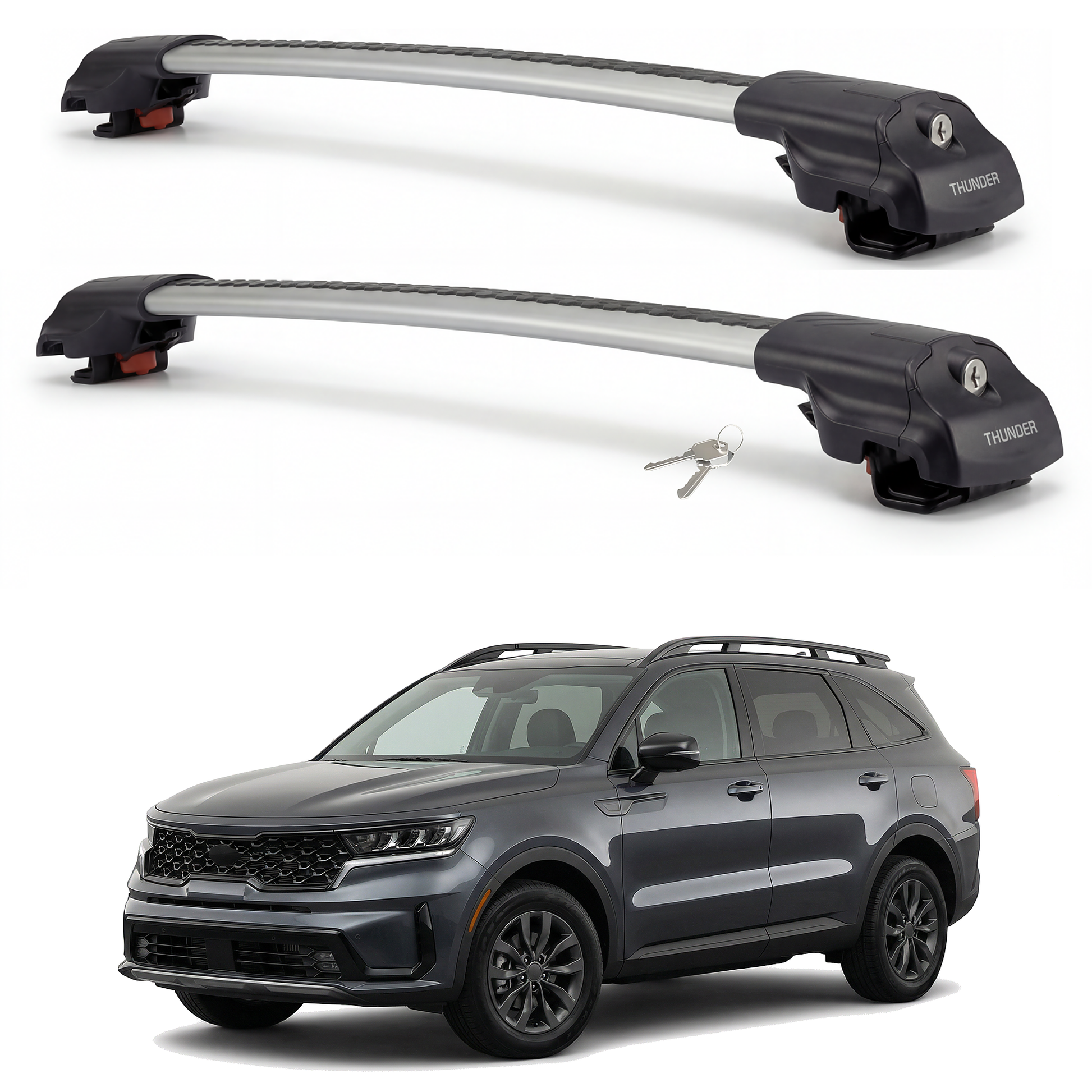 Kia Sorento X-Line 2021-2026 TRX1 gray roof rack cross bars