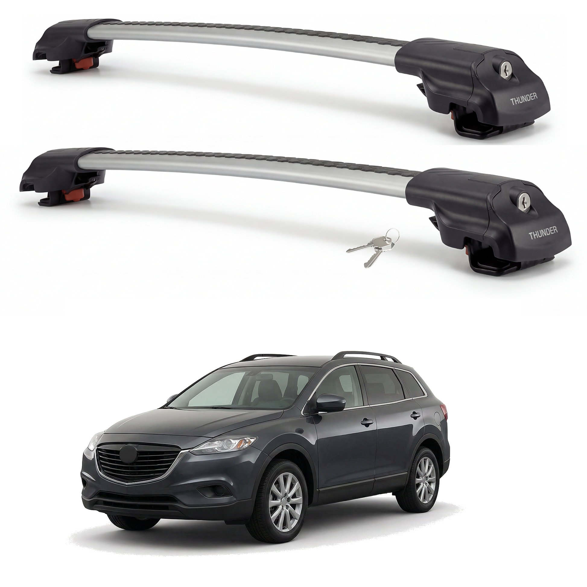 Mazda CX-9 2008-2015 TRX1 gray roof rack cross bars