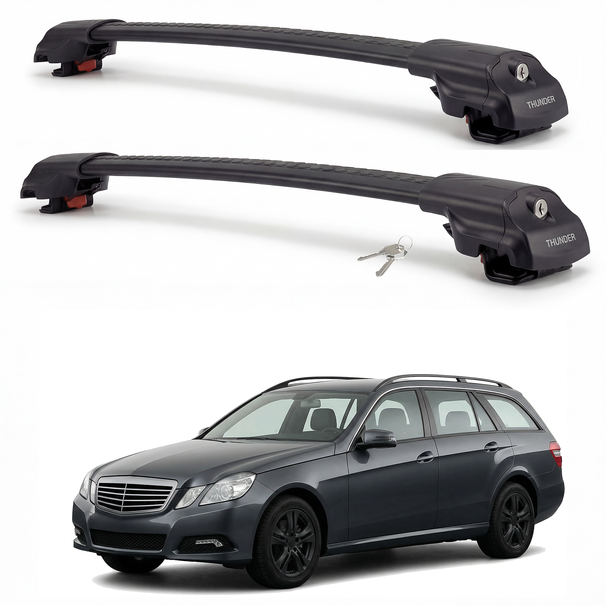 Mercedes-Benz E-Class Estate (S211) 2004-2009 TRX1 black roof rack cross bars