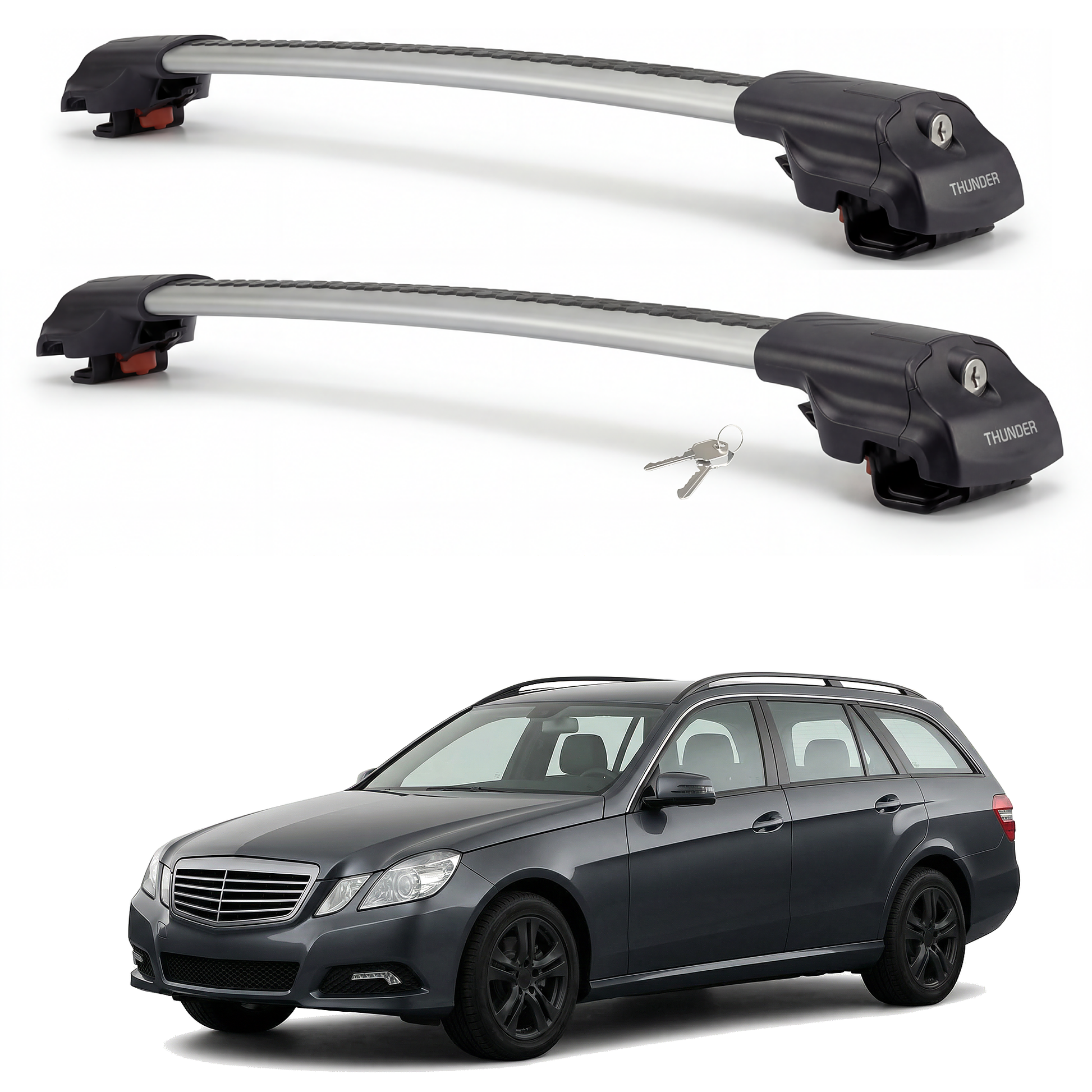 Mercedes-Benz E-Class Estate (S211) 2004-2009 TRX1 gray roof rack cross bars
