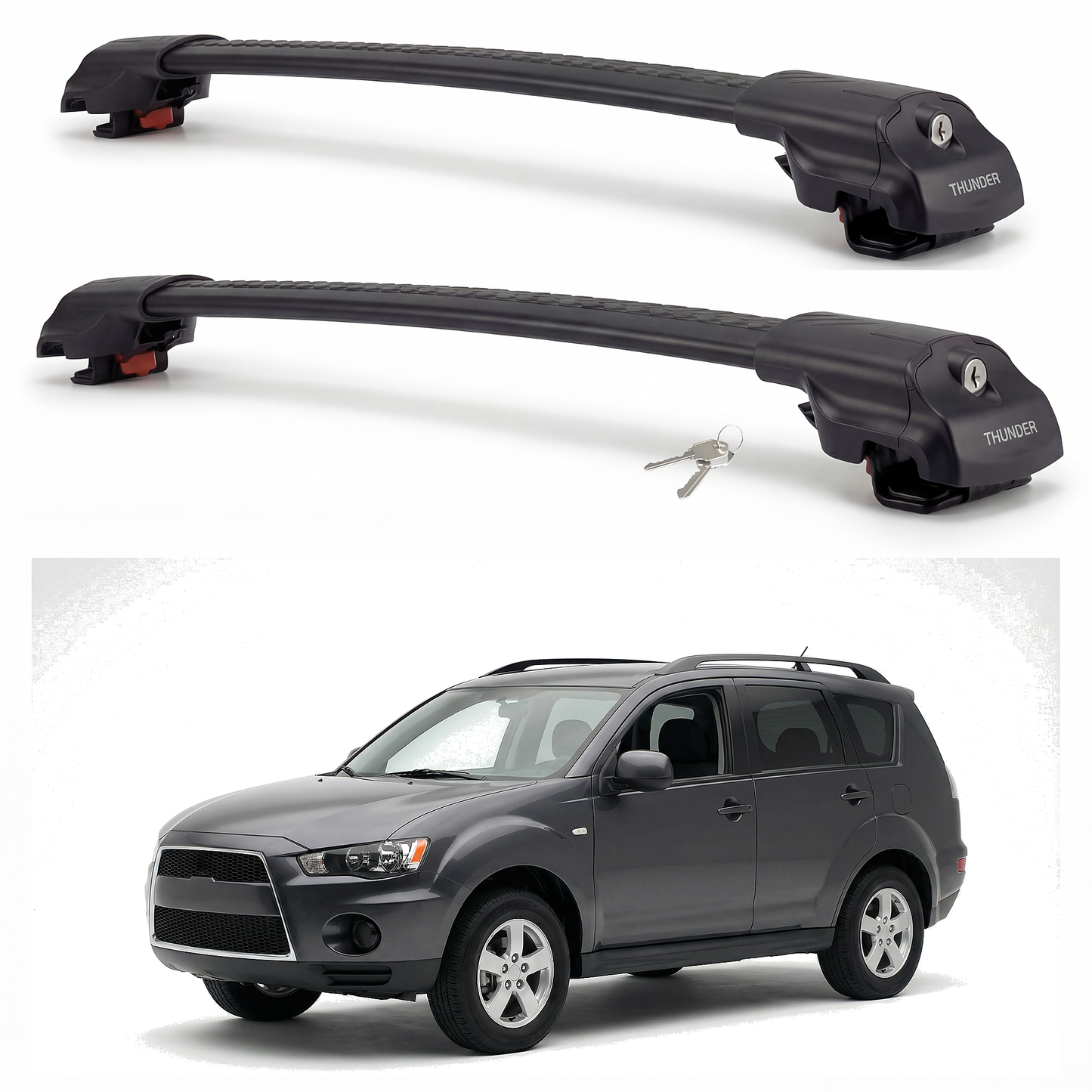 Mitsubishi Outlander 2007-2012 TRX1 black roof rack cross bars