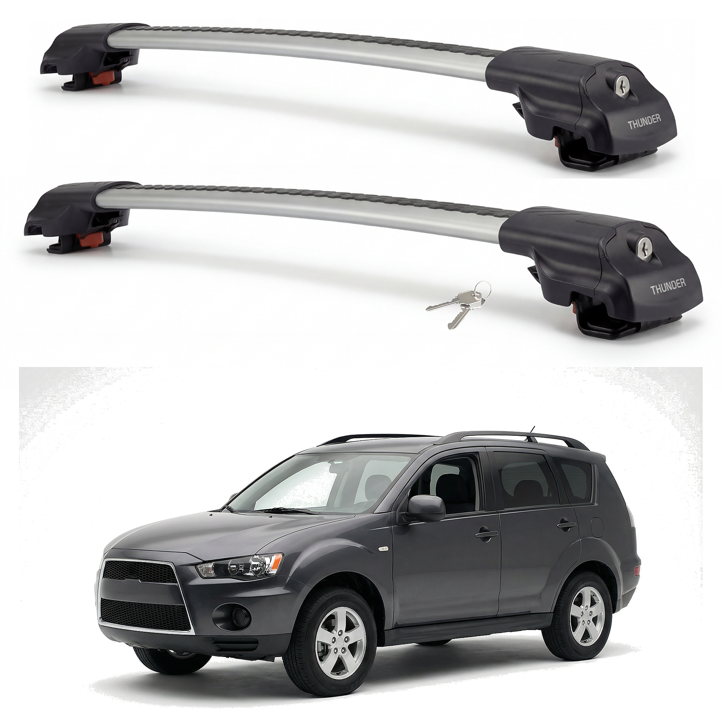 Mitsubishi Outlander 2007-2012 TRX1 gray roof rack cross bars