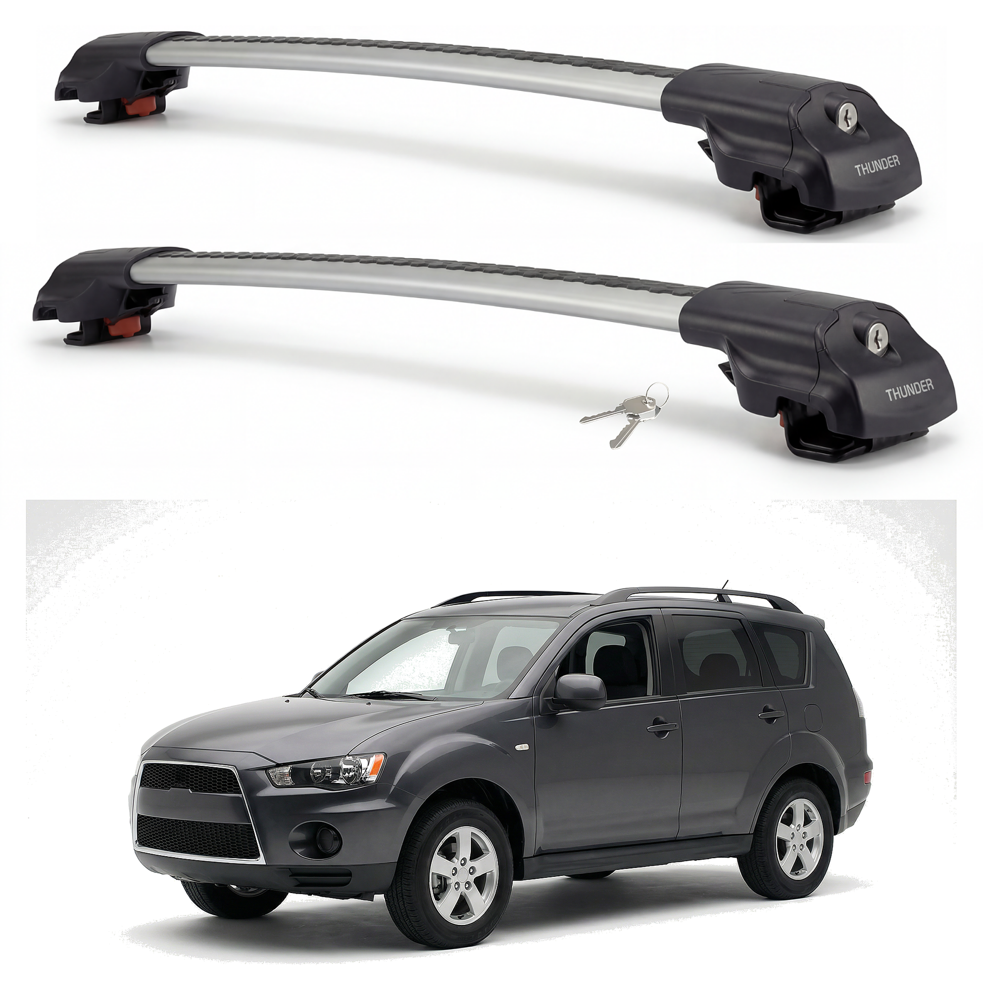 Mitsubishi Outlander 2007-2012 TRX1 gray roof rack cross bars
