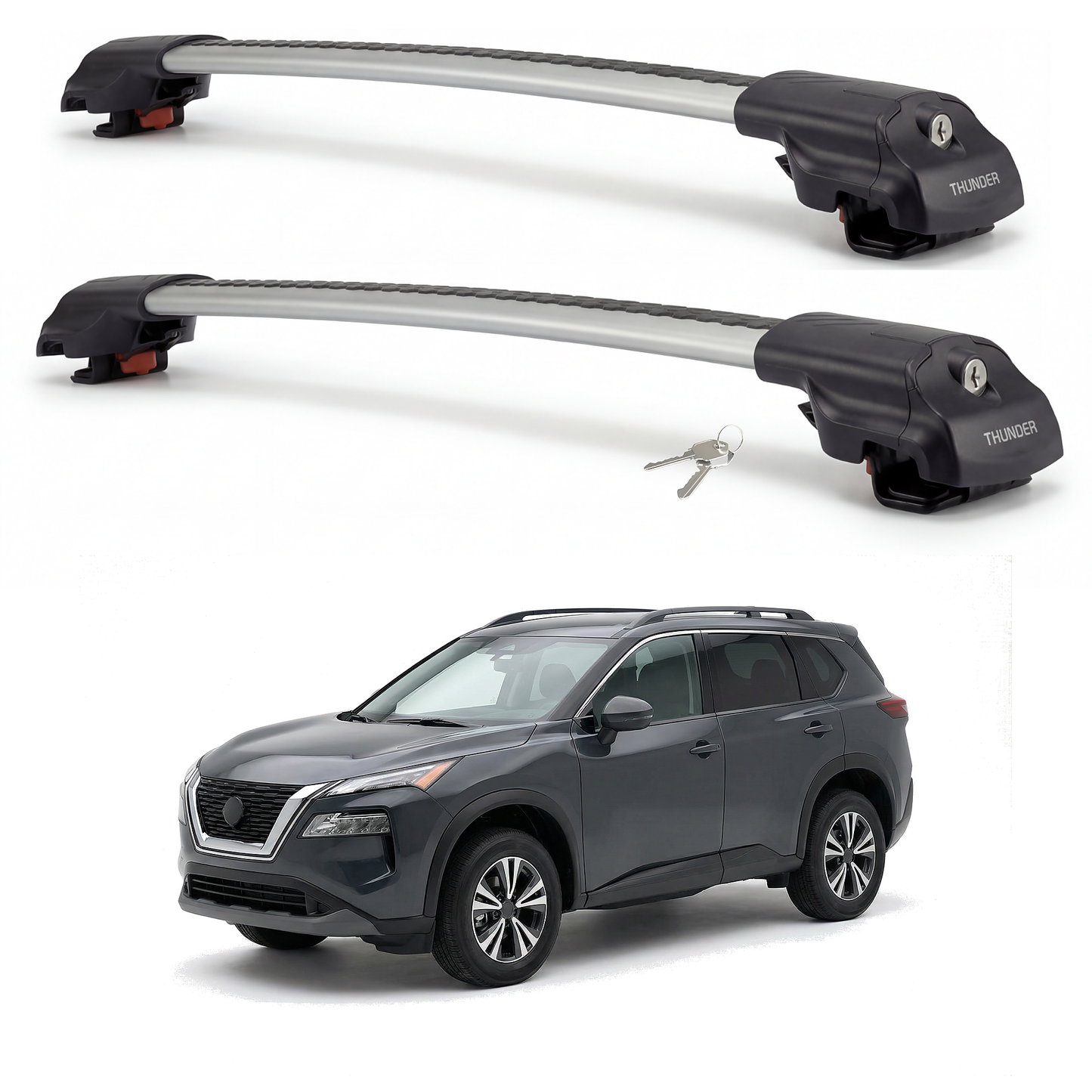 Nissan Rogue 2014-2024 TRX1 gray roof rack cross bars