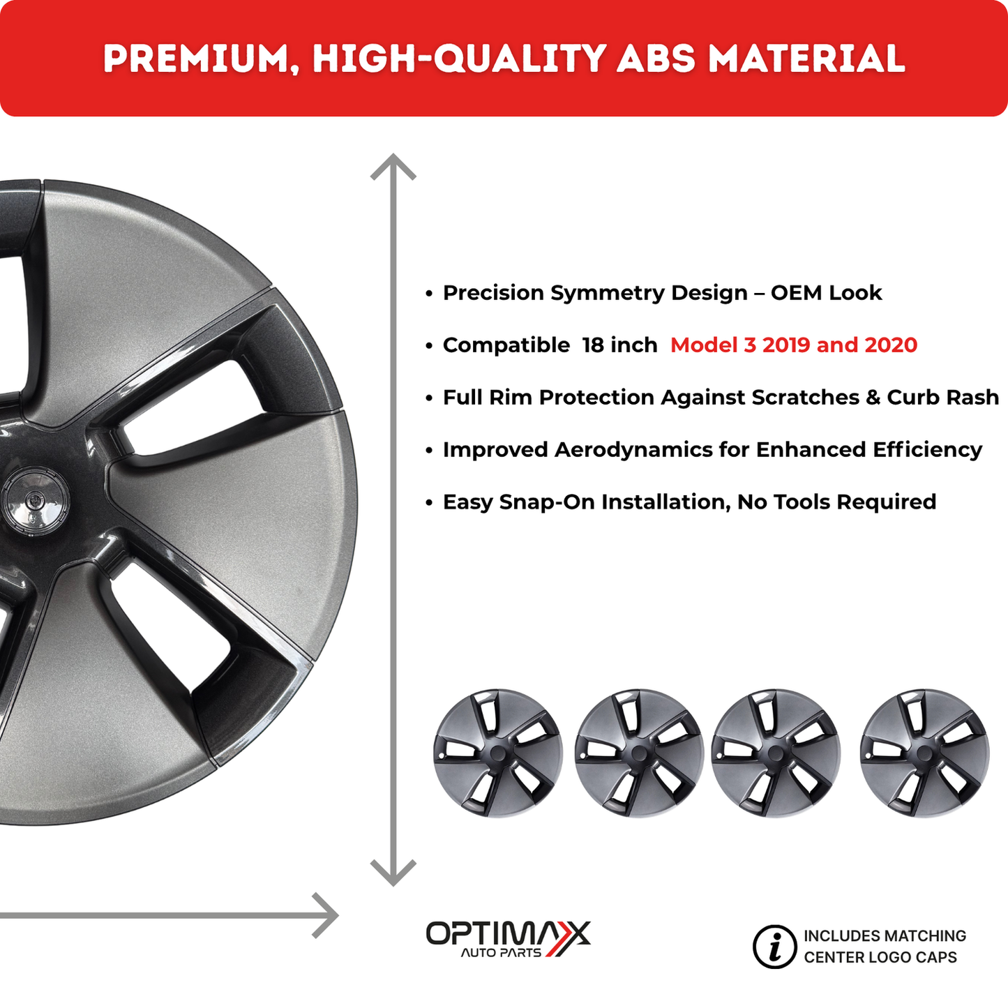 Aero 18" Wheel Cover Hubcaps – OEM Style for Tesla Model 3 2019–2020