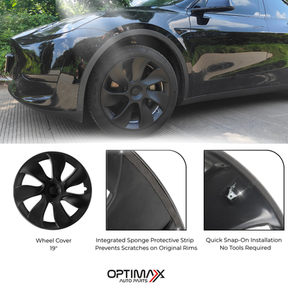Gemini 19" Symmetrical Wheel Rim Cover Hubcap Black for Tesla Model Y 2020-2024