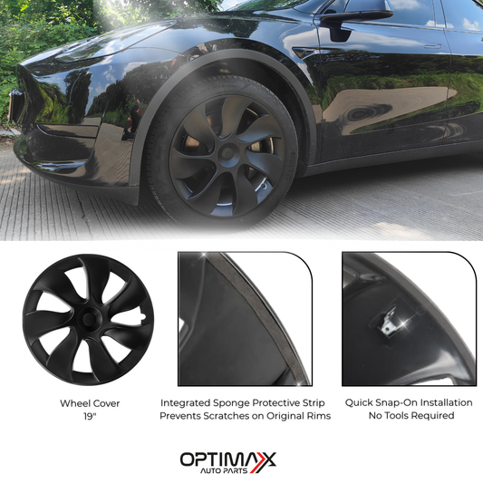 Gemini 19" Symmetrical Wheel Rim Cover Hubcap Black for Tesla Model Y 2020-2024