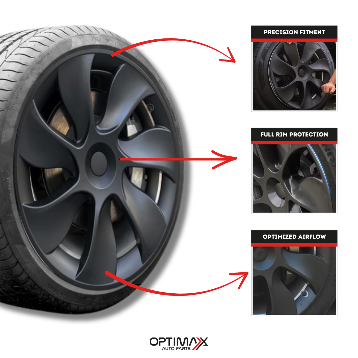 Gemini 19" Symmetrical Wheel Rim Cover Hubcap Black for Tesla Model Y 2020-2024