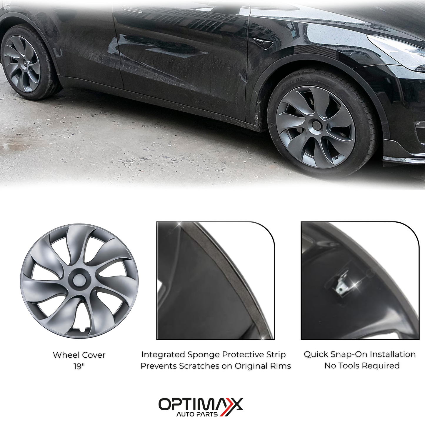 Gemini 19" Symmetrical Wheel Rim Cover Hubcap Gray for Tesla Model Y 2020-2024