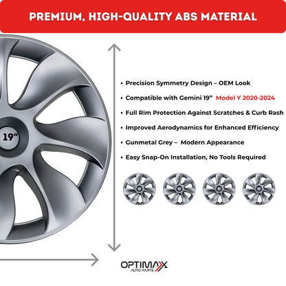 Gemini 19" Symmetrical Wheel Rim Cover Hubcap Gray for Tesla Model Y 2020-2024
