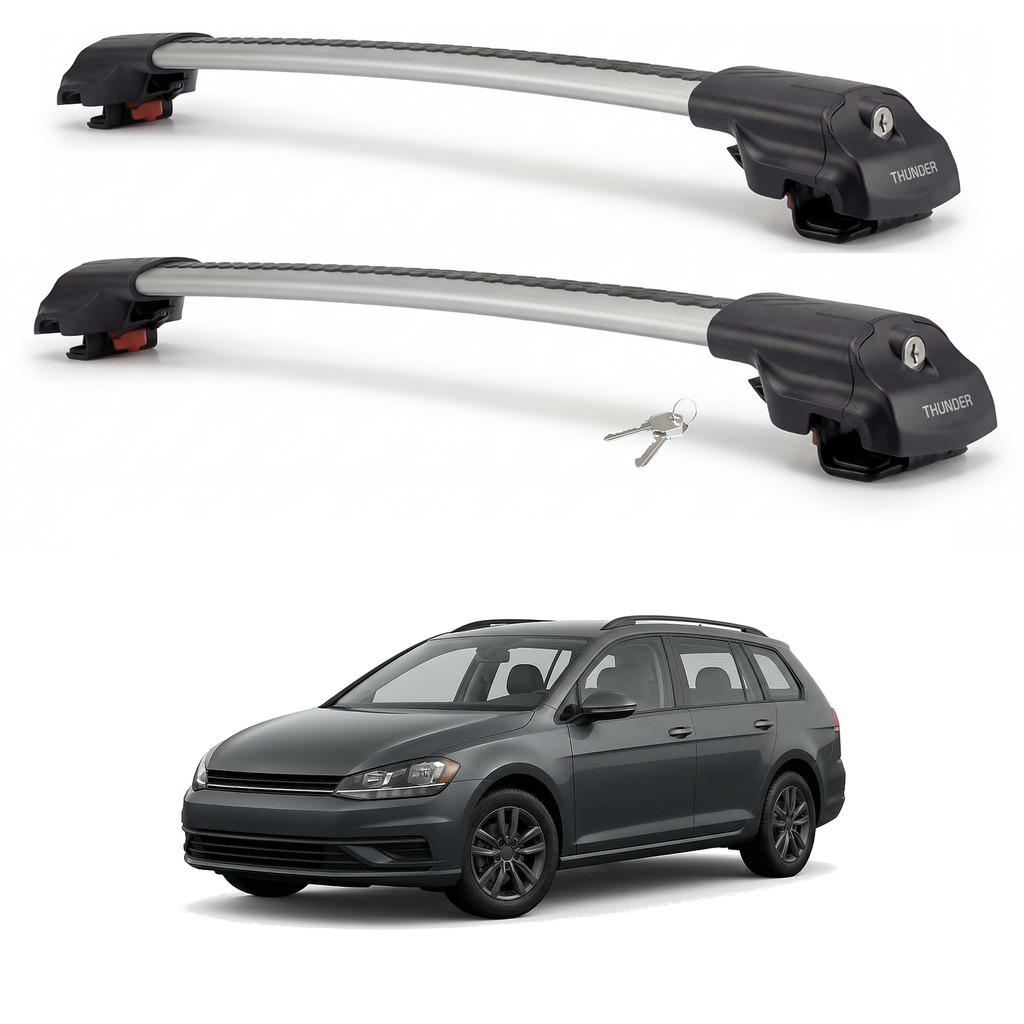 Volkswagen Golf SportWagen 2015-2019 TRX1 gray roof rack cross bars