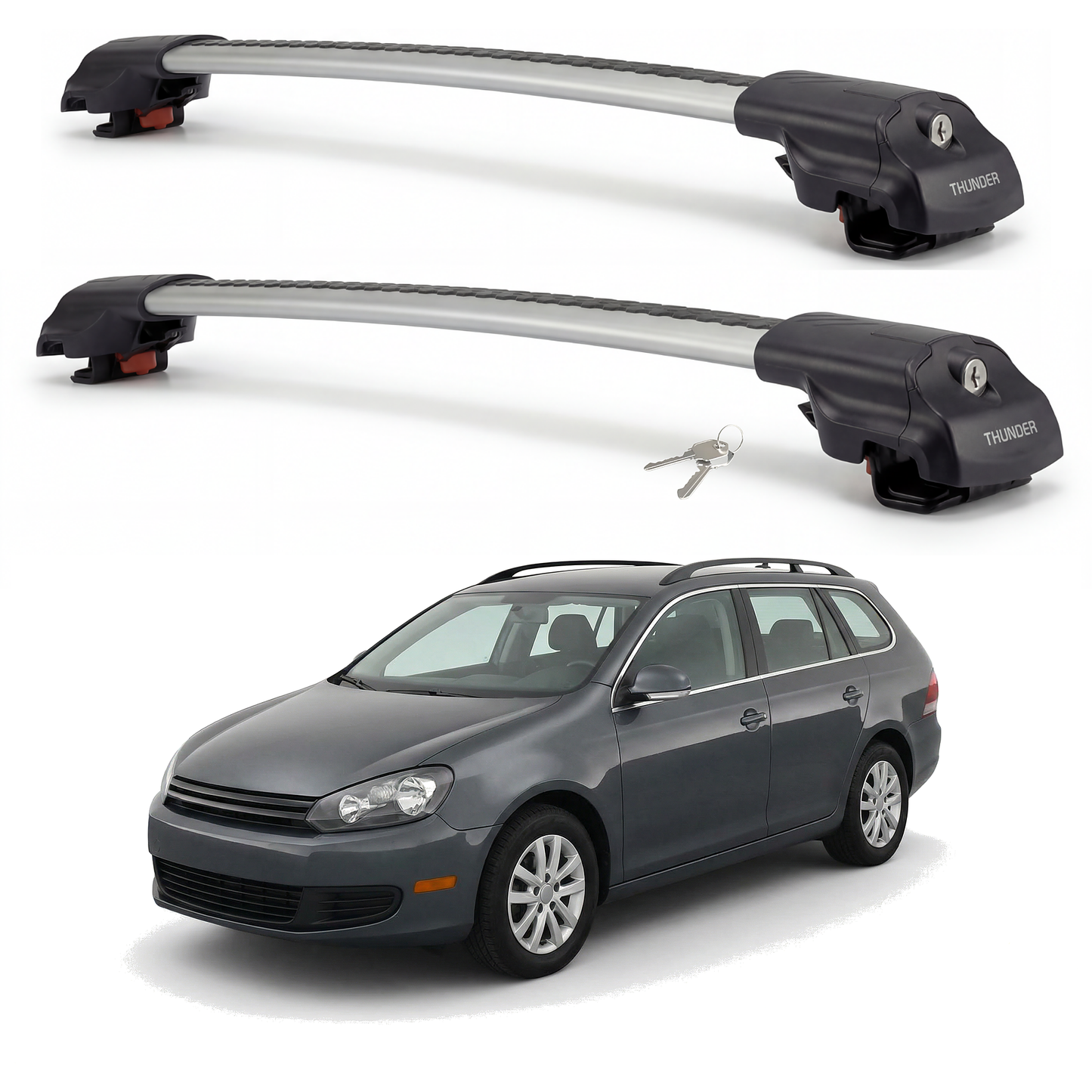 Volkswagen Jetta SportWagen 2009-2014 TRX1 gray roof rack cross bars