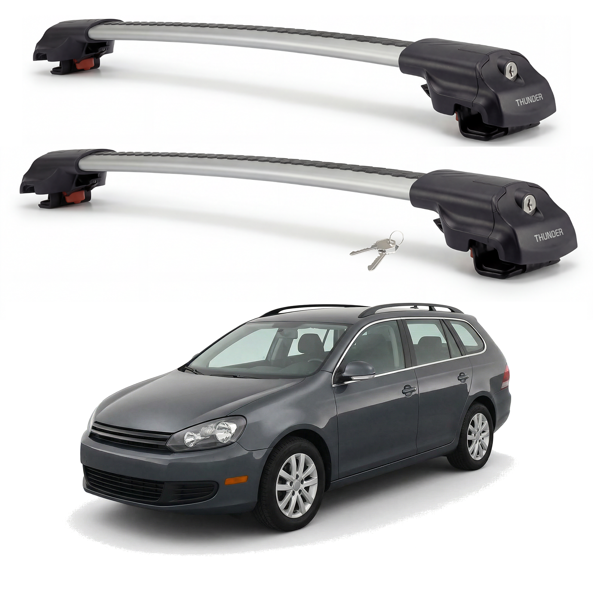 Volkswagen Jetta SportWagen 2009-2014 TRX1 gray roof rack cross bars