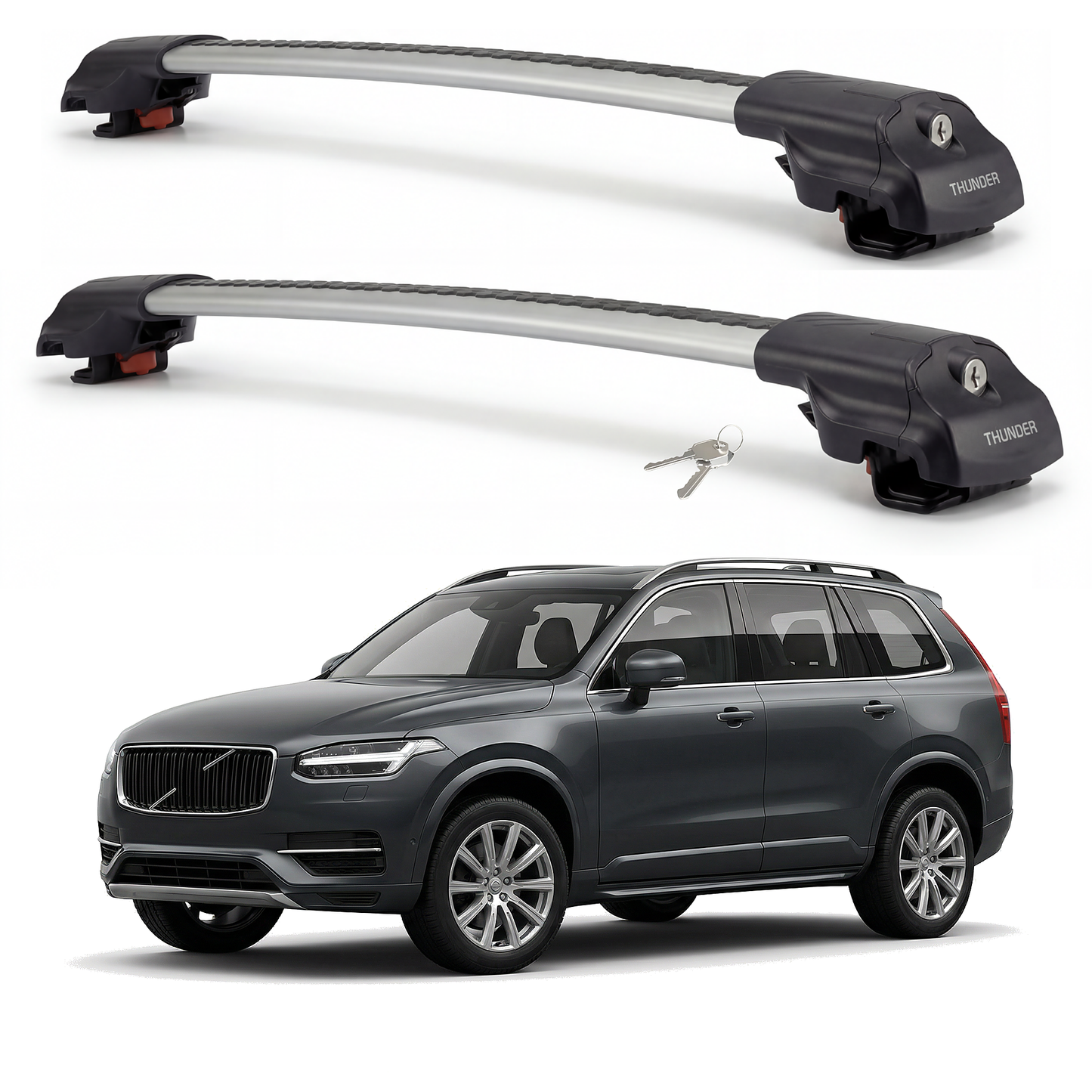 Volvo XC90 2003-2015 TRX1 gray roof rack cross bars
