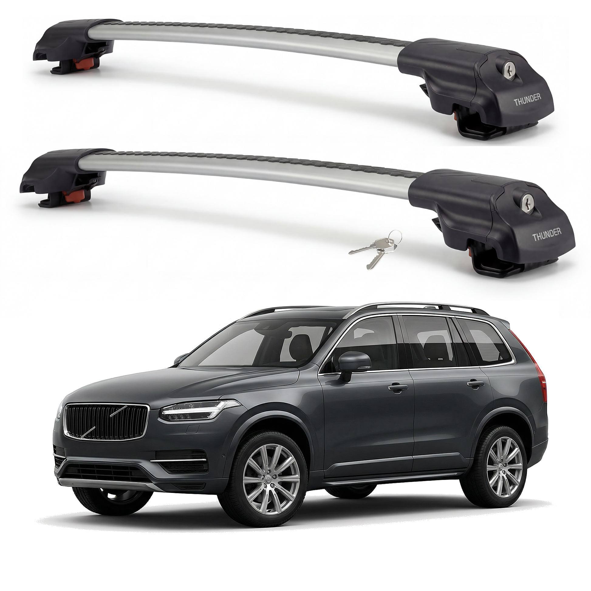 Volvo XC90 2003-2015 TRX1 gray roof rack cross bars