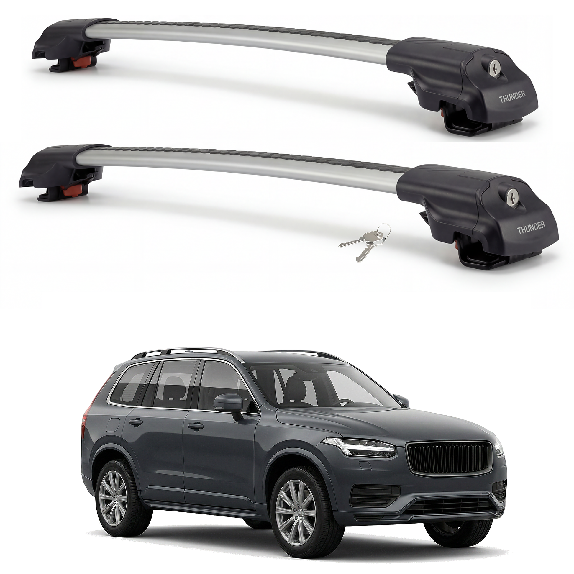 Volvo XC90 2016-2023 TRX1 gray roof rack cross bars