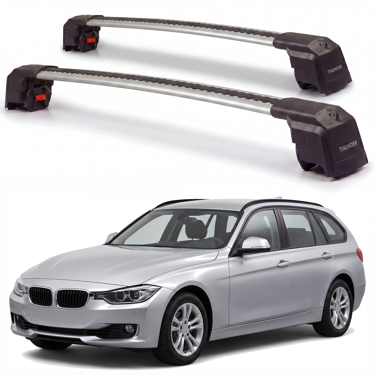 BMW 3 Series 2014-2019 roof rack cross bars silver pair