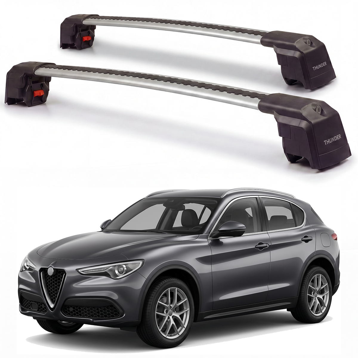 Alfa Romeo Stelvio 2018-2026 roof rack cross bars silver pair