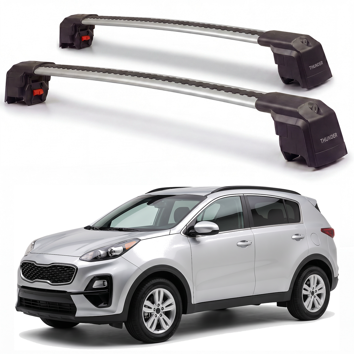 Kia Sportage 2017-2022 roof rack cross bars silver pair