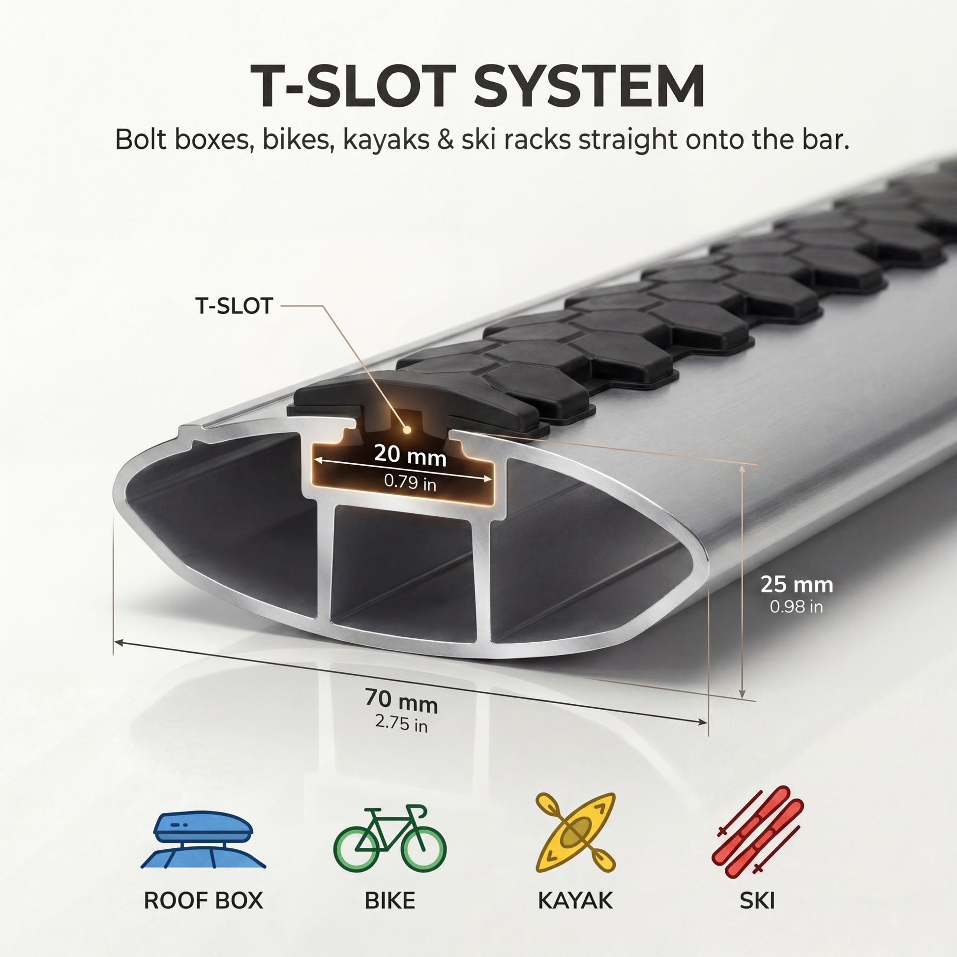 Kia Telluride 2020-2024 TRX1 gray T-slot channel detail