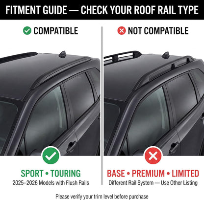Subaru Forester Sport Touring Hybrid roof rail fitment guide - Sport/Touring flush rails compatible, Base/Premium/Limited raised rails not compatible
