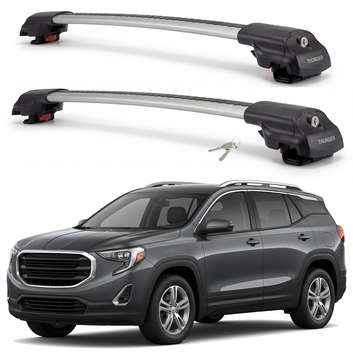 GMC Terrain 2018-2024 roof rack cross bars silver pair