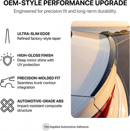 Trunk lip spoiler features ultra slim edge high gloss ABS precision fit