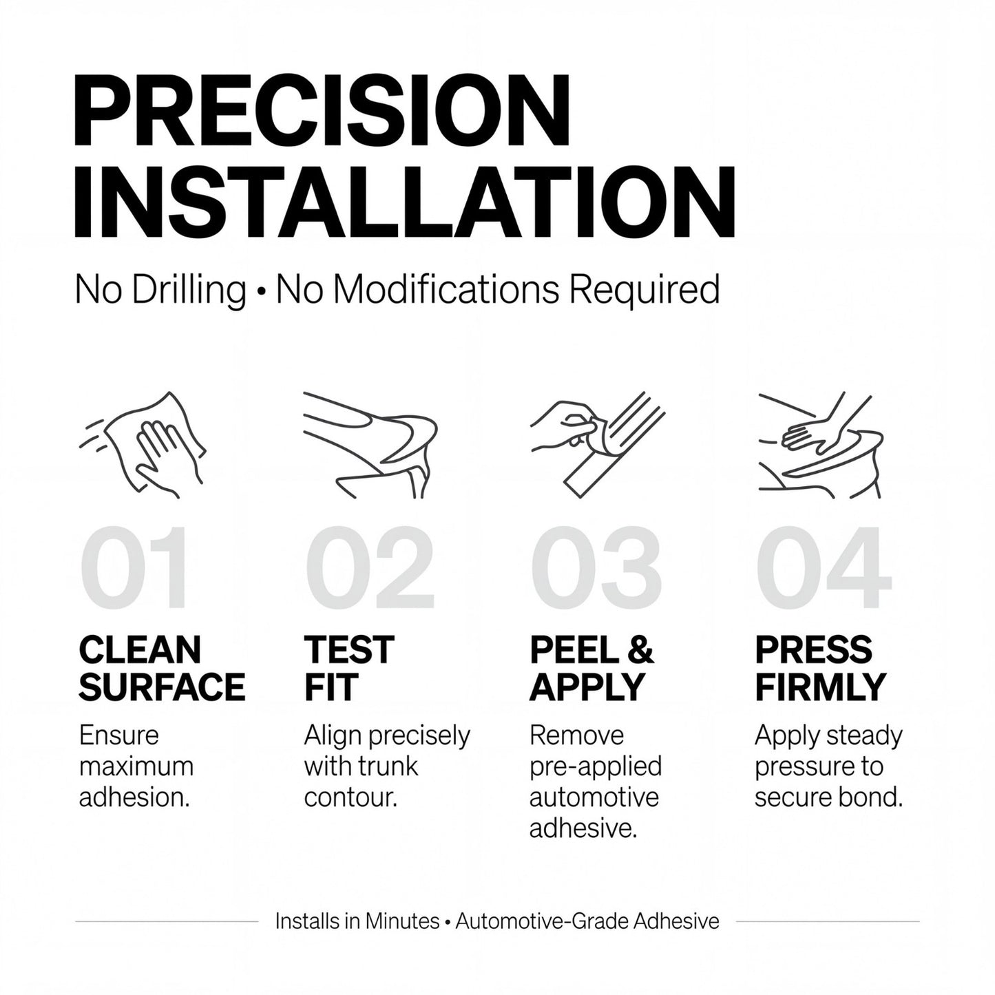 No drill trunk lip spoiler easy installation four steps